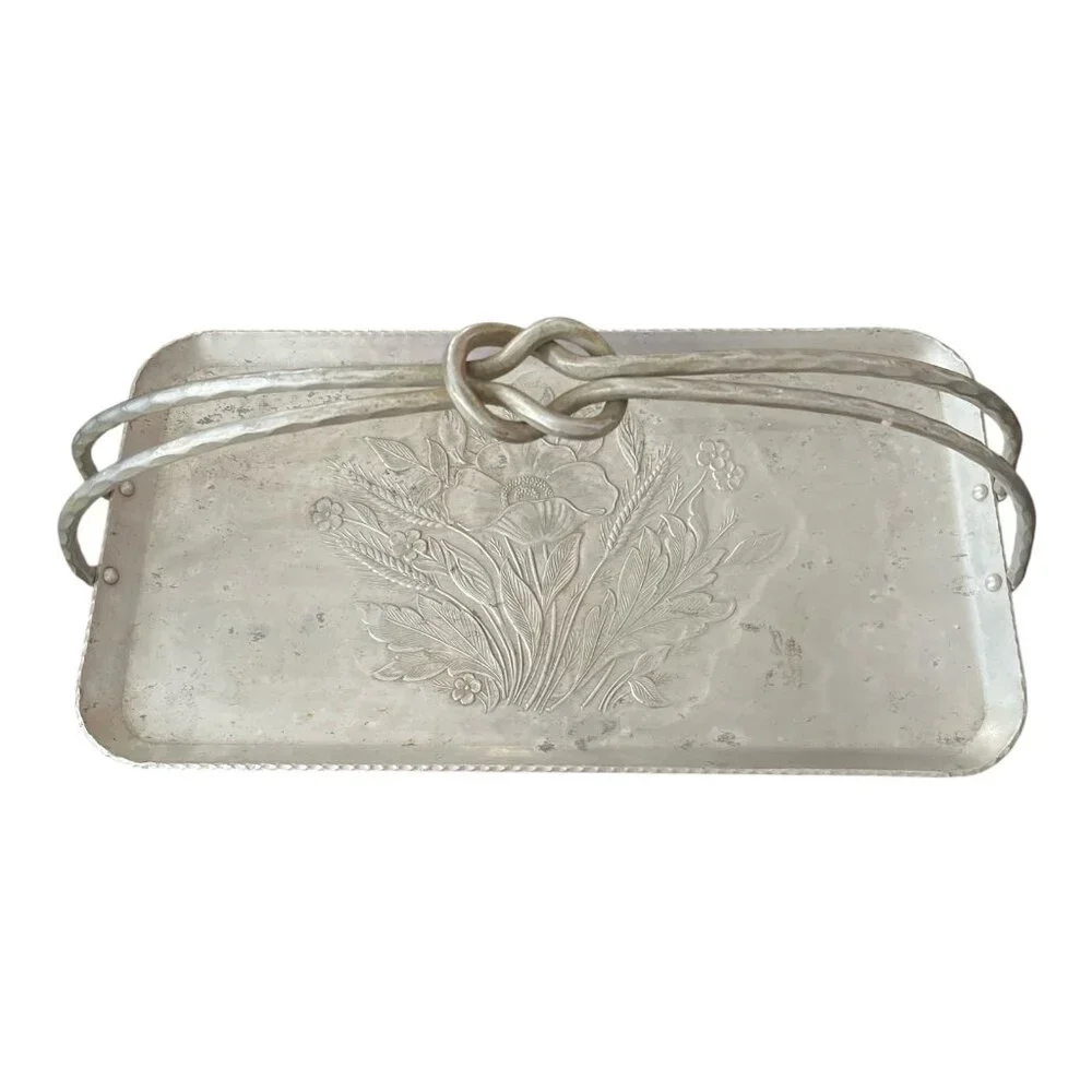 Vintage Everlast Metal Hand-Forged Aluminum Tray | Floral Engraving & Knot Handl